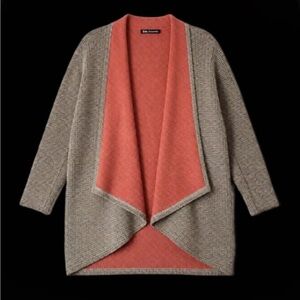 THML Two-Tone Open Front Cardigan in Coral & Taupe